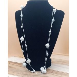 Vintage Silver Braided Bead Long Knotted Design Accents Necklace